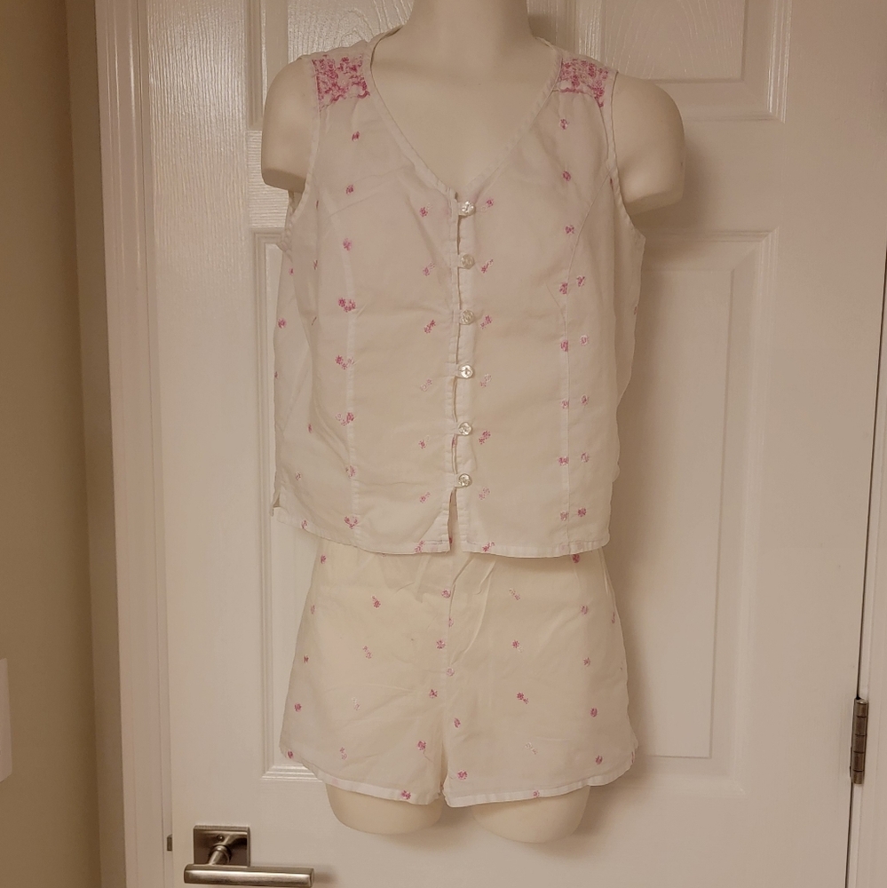 Women's White and Pink Floral Sleepwear Set